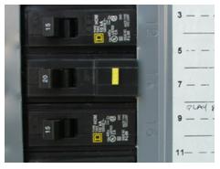 Circuit breakers in a service panel